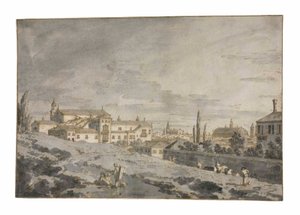 Utsikt over Padua fra utenfor bymurene med kirken San Francesco av Giovanni Antonio Canal