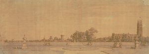 Warwick: Byen og slottet fra Priory Gardens av Canaletto