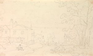 Skisse av hus nær kysten, Isle of Wight av Capt. Thomas Hastings