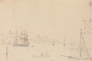 Skisse av skip nær West Cowes, Isle of Wight av Capt. Thomas Hastings