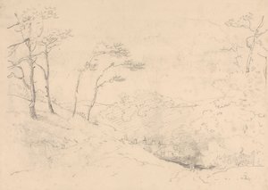 Skisse av trær og åser over Barton Farm House, Isle of Wight av Capt. Thomas Hastings
