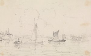 Skisse av to seilfartøy på vannet av Capt. Thomas Hastings