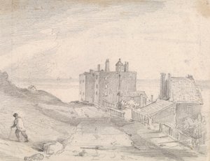 Skisse av en Cliffside Road og bygninger, Hastings av Capt. Thomas Hastings