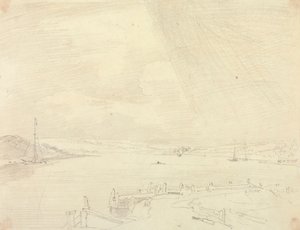 Skisse av et kystlandskap med brygge i forgrunnen, Isle of Wight av Capt. Thomas Hastings