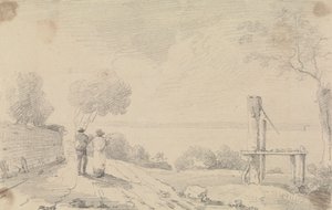 Skisse av en kystvei nær en plattform av Capt. Thomas Hastings