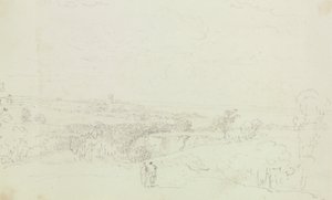 Skissert landskap med slott i det fjerne av Capt. Thomas Hastings
