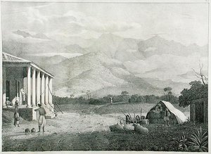 Seremoogy, eller Streemoogy, Pass, Neelgherry Mountains, plate 1 fra View of the Neilgherries, eller Blue Mountains of Coimbetoor, Sør-India av Captain McCurdy, publisert 1830 av Captain E. A. after McCurdy