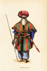 Noble Tuareg-kriger fra Agadez, Niger, i tagelmust (turban og slør), taktkat (skjorte) og akarbey (bukser) av Captain George Francis (after) Lyon