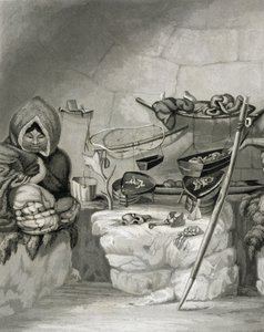 Interiør av en eskimo snøhytte, Winter Island 1822, gravert av Edward Francis Finden (1791-1857) pub. av John Murray, 1824