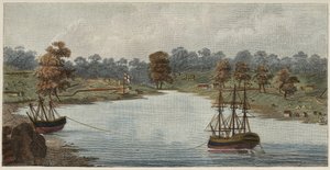 Sydney Cove, 1788 (håndfarget kobbergravering)