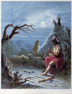Indianer som spiller en fløytebelønning - i "The iris: an illuminated souvenir for 1802", tegnet av Capt Eastman, red. Hart, Philadelphia av Captain Seth (after) Eastman