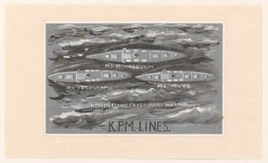 Design for vignett av Koninklijke Paketvaart Maatschappij, K.P.M. linjer av Carel Adolph Lion Cachet