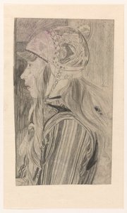 Portrett av jente i tradisjonell drakt av Marken av Carel Adolph Lion Cachet
