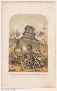 Franske og britiske tropper stormer det gamle sommerpalasset i Beijing Inntreden av allierte tropper i Beijing gjennom Tchâo-Yânt-porten, 22. oktober 1860 (tittel på objekt)