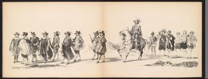 Maskerade av Leiden-studentene, 1850 (plate 6) Intogt av Frederik Hendrik i 's Hertogenbosch i 1629: kostymert forestilling av HH-studentene ved Leydsche Hoogeschool den XI Junij av året 1850 (serietittel på objekt) av Carel Christiaan Antony Last