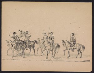 Maskerade van de Utrechtse studenten, 1846 (plaat 13) Afbeelding van den gecostumeerden optogt, voorstellende den in togt van Philips II, Prins van Spanje, in Utrecht, den 3en October 1549, gehouden den 17en Junij 1846, door H.H. Studenten der Utrechtsche  av Carel Christiaan Antony Last