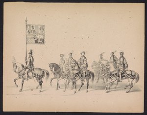 Masquerade of the Utrecht Students, 1846 (plate 15) Skildring av den kostymede prosesjonen, som viser prosesjonen til Filip II, Prins av Spania, i Utrecht, 3. oktober 1549, holdt 17. juni 1846, av H.H. Studenter ved Utrechtsche av Carel Christiaan Antony Last
