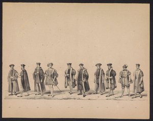 Utrecht-studentenes maskerade, 1846 (plate 19) Illustrasjon av den kostymede prosesjonen, som viser inntoget av Filip II, prins av Spania, i Utrecht, 3. oktober 1549, holdt 17. juni 1846, av HH Studenten der Utrechtsche av Carel Christiaan Antony Last