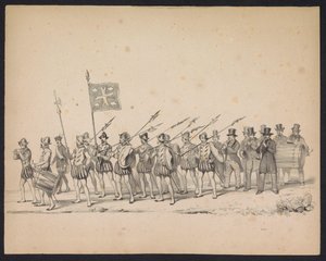 Masquerade of the Utrecht Students, 1846 (Plate 22) Skildring av den kostymede prosesjonen, som viser prosesjonen til Filip II, Prins av Spania, i Utrecht, 3. oktober 1549, holdt 17. juni 1846, av H.H. Studenter ved Utrechtsche av Carel Christiaan Antony Last