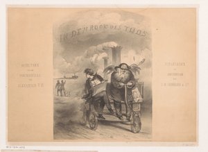 Far tid og kunstner på en dampmaskin Tittelside for: I tidens røyk I tidens røyk (serietittel på objekt) av Carel Christiaan Antony Last