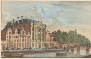 Bygningen til Felix Meritis i Amsterdam, ca. 1790 Bygging av Society Felix Meitis i Amsterdam / Edifices de la societe dit Félix Méritis à Amsterdam (tittel på objekt) av Carel Frederik Bendorp (I)