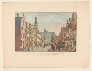 Utsikt over Langestraat, rådhuset og Grote Kerk i Alkmaar Langestraat, rådhuset og Groote Kerk i Alkmaar / Maison de ville et Cathédrale d