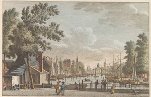 Leuvehaven i Rotterdam, ca. 1790 Leuvehaven i Rotterdam / Le Canal dit Leuvenhaven a Rotterdam (tittel på objekt)