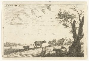 Elvelandskap med kyr Landskap (serietittel) av Carel Frederik Bendorp (I)