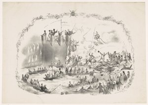 Tegneserie som viser Thorbeckes planer om å avskaffe Utrecht University of Applied Sciences, 1863 En kamp mellom to kraftige elementer (tittel på objekt) av Carel Hendrik Thiebout