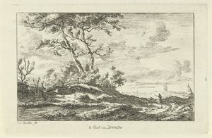 Gjeter på landevei i Eext i Drenthe (tittel på objekt) Landskap (ferdig) (serietittel) av Carel Lodewijk Hansen
