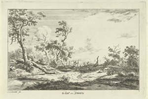 Jeger i et landskap Te Eext i Drenthe (tittel på objekt) Landskap (A-F) (serietittel) av Carel Lodewijk Hansen