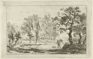 Elvelandskap med en vedsanker av Carel Lodewijk Hansen