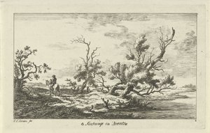 Rytter i et landskap Te Kockange i Drenthe (tittel på objekt) Landskap (A-F) (serietittel) av Carel Lodewijk Hansen