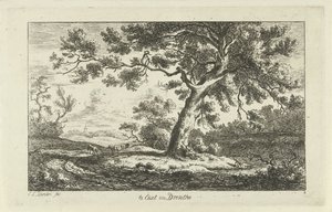 hvilende gjeter Te Eext i Drenthe (tittel på objekt) Landskap (a-f) (serietittel) av Carel Lodewijk Hansen