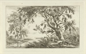 Fisker i et elvelandskap Landskap (a-f) (serietittel) av Carel Lodewijk Hansen