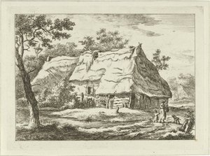 Kvinne med barn på en gård Landskap (1–6) (serietittel) av Carel Lodewijk Hansen