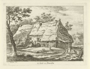 Kvinne med barn på en gård i Eext i Drenthe (tittel på objekt) Landskap (1-6) (serietittel) av Carel Lodewijk Hansen