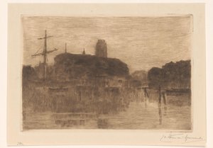 Utsikt over Nieuwe Haven i Dordrecht om natten av Carel Nicolaas Storm van 