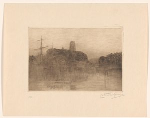 Utsikt over Nieuwe Haven i Dordrecht om natten av Carel Nicolaas Storm van 