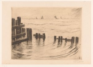 Havlandskap med molo ved Vlissingen Brise-lames, Flessingue (original tittel) av Carel Nicolaas Storm van 