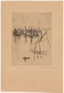 Seilskuter foran havnen i Le Havre av Carel Nicolaas Storm van 