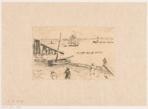Utsikt over Elben nær Altona, med fiskebåter og badegjester av Carel Nicolaas Storm van 