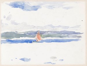 Utsikt over havet med båt (?) av Carel Nicolaas Storm van 