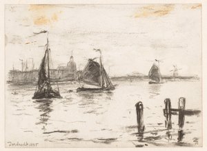 Fiskebåter på Maas foran Dordrecht av Carel Nicolaas Storm van 