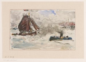 Turbulent farvann utenfor havnen i Hamburg av Carel Nicolaas Storm van 