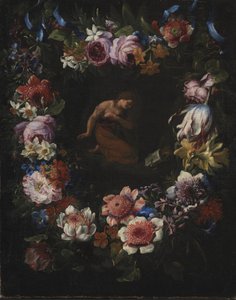 En krans av blomster av Carel de Vogelaer
