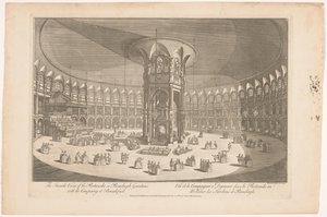 Utsikt over det indre av Rotunda i Ranelagh Gardens i London med en gruppe som spiser Innsiden av Rotunda i Renelagh Gardens med selskapet til frokost (tittel på objekt) av Carington Bowles