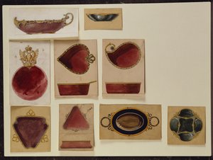 Samling av tallerkendesign, House of Carl Faberge (blyant og akvarell på papir)