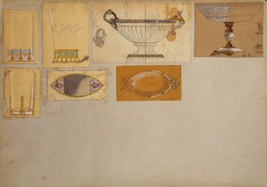 Utvalg av design, House of Carl Faberge (blyant og akvarell på papir)