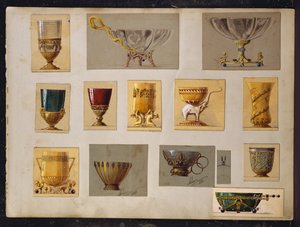 Utvalg av design, House of Carl Faberge (blyant og akvarell på papir)